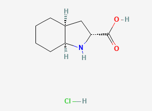 Two-dimensional chemical structure of (2R,3aS,7aS)-octahydro-1H-indole-2-carboxylic acid, hydrochloride (1:1), CAS 1004292-98-1