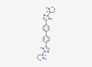 Two-dimensional chemical structure of 2-[(2S)-pyrrolidin-2-yl]-5-[4-(4-{2-[(2S)-pyrrolidin-2-yl]-1H-imidazol-5-yl}phenyl)phenyl]-1H-imidazole