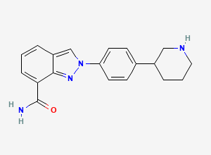 Two-dimensional chemical structure of 2-(4-(piperidin-3-yl)phenyl)-2H-indazole-7-carboxamide