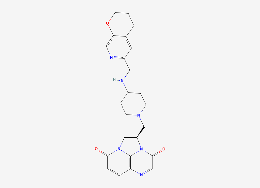 Two-dimensional chemical structure of (2R)-2-((4-(((3,4-Dihydro-2H-pyrano(2,3-c)pyridin-6-yl)methyl)amino)-1-piperidinyl)methyl)-1,2-dihydro-3H,8H-2a,5,8a-triazaacenaphthylene-3,8-dione