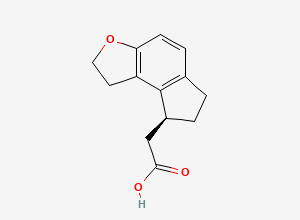 Two-dimensional chemical structure of (S)-2-(1,6,7,8-tetrahydro-2H-indeno[5,4-b]furan-8-yl)acetic acid, CAS 1092507-02-2