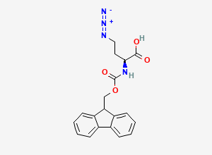 Two-dimensional chemical structure of (S)-2-(((9H-Fluoren-9-YL)methoxy)carbonylamino)-4-azidobutanoic acid