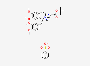 Two-dimensional chemical structure of (1R,2R)-1-[(3,4-Dimethoxyphenyl)methyl]-2-[3-(tert-butoxy)-3-oxopropyl]-1,2,3,4-tetrahydro-6,7-dimethoxy-2-methylisoquinolinium benzenesulfonate