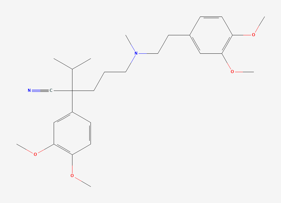 Two-dimensional chemical structure of Verapamil, CAS 52-53-9