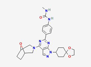 Two-dimensional chemical structure of 1-(4-(1-(1,4-Dioxaspiro(4.5)decan-8-yl)-4-(8-oxa-3-azabicyclo(3.2.1)octan-3-yl)pyrazolo(3,4-d)pyrimidin-6-yl)phenyl)-3-methylurea