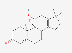 Two-dimensional chemical structure of 9α-Fluoro-17,17-dimethyl-18-norandrostane-4,13-dien-11β-ol-3-one, CAS 3863-16-9