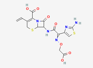 Two-dimensional chemical structure of 7-(2-(2-Amino-1,3-thiazol-4-yl)((carboxymethoxy)imino)acetamido)-3-ethenyl-8-oxo-5-thia-1-azabicyclo(4.2.0)oct-2-ene-2-carboxylic acid