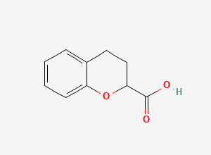 Two-dimensional chemical structure of 3,4-dihydro-2H-1-benzopyran-2-carboxylic acid