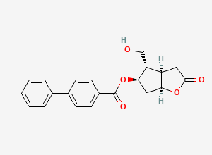 Two-dimensional chemical structure of (1,1'-Biphenyl)-4-carboxylic acid, (3aR,4S,5R,6aS)-hexahydro-4-(hydroxymethyl)-2-oxo-2H-cyclopenta(b)furan-5-yl ester