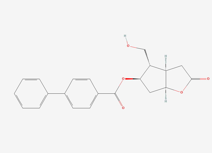 Two-dimensional chemical structure of (1,1'-Biphenyl)-4-carboxylic acid, (3aR,4S,5R,6aS)-hexahydro-4-(hydroxymethyl)-2-oxo-2H-cyclopenta(b)furan-5-yl ester