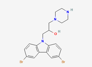 Two-dimensional chemical structure of 1-(3,6-Dibromo-9H-carbazol-9-yl)-3-(piperazin-1-yl)propan-2-ol