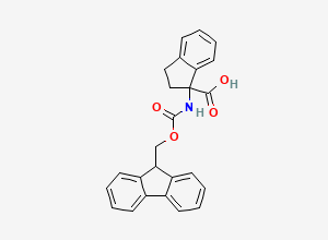 Two-dimensional chemical structure of 1-((((9H-Fluoren-9-yl)methoxy)carbonyl)amino)-2,3-dihydro-1H-indene-1-carboxylic acid