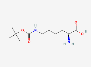 Two-dimensional chemical structure of (2S)-2-amino-6-(((tert-butoxy)carbonyl)amino)hexanoic acid
