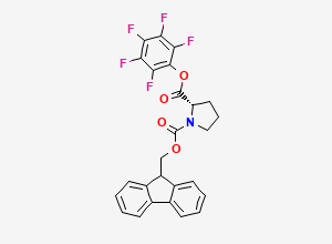 Two-dimensional chemical structure of 1-(9H-Fluoren-9-ylmethyl) 2-(pentafluorophenyl) (2S)-1,2-pyrrolidinedicarboxylate