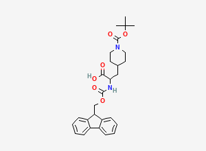 Two-dimensional chemical structure of 3-{1-[(tert-butoxy)carbonyl]piperidin-4-yl}-2-({[(9H-fluoren-9-yl)methoxy]carbonyl}amino)propanoic acid