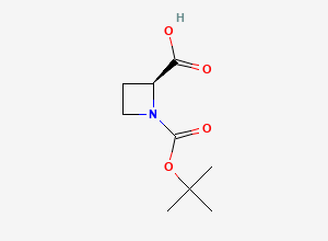Two-dimensional chemical structure of (2S)-1-((tert-butoxy)carbonyl)azetidine-2-carboxylic acid