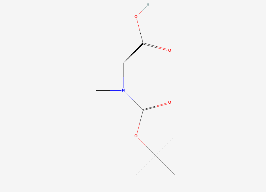 Two-dimensional chemical structure of (2S)-1-((tert-butoxy)carbonyl)azetidine-2-carboxylic acid