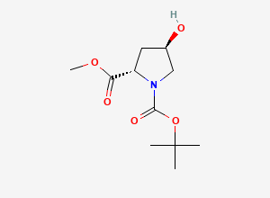 Two-dimensional chemical structure of (2S,4R)-4-Hydroxypyrrolidine-1,2-dicarboxylic acid 1-tert-butyl ester 2-methyl ester
