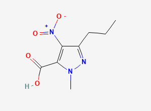 Two-dimensional chemical structure of 1-Methyl-4-nitro-3-propyl-1H-pyrazole-5-carboxylic acid, CAS 139756-00-6