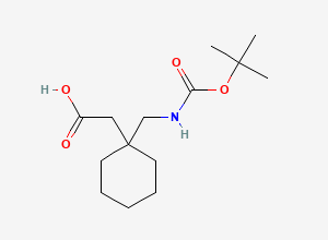 Two-dimensional chemical structure of 2-(1-((((Tert-butoxy)carbonyl)amino)methyl)cyclohexyl)acetic acid, CAS 227626-60-0