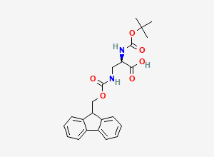 Two-dimensional chemical structure of (2R)-2-{[(tert-butoxy)carbonyl]amino}-3-({[(9H-fluoren-9-yl)methoxy]carbonyl}amino)propanoic acid
