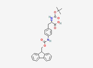 Two-dimensional chemical structure of (S)-3-(4-((((9H-Fluoren-9-yl)methoxy)carbonyl)amino)phenyl)-2-((tert-butoxycarbonyl)amino)propanoic acid