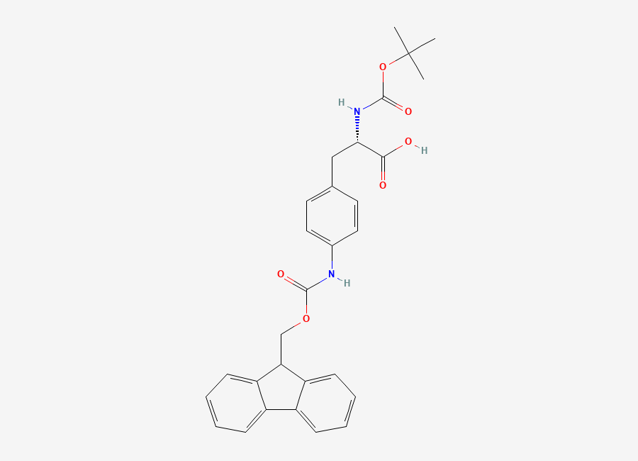 Two-dimensional chemical structure of (S)-3-(4-((((9H-Fluoren-9-yl)methoxy)carbonyl)amino)phenyl)-2-((tert-butoxycarbonyl)amino)propanoic acid