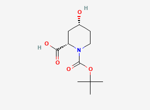 Two-dimensional chemical structure of (2S,4R)-1-(tert-Butoxycarbonyl)-4-hydroxypiperidine-2-carboxylic acid