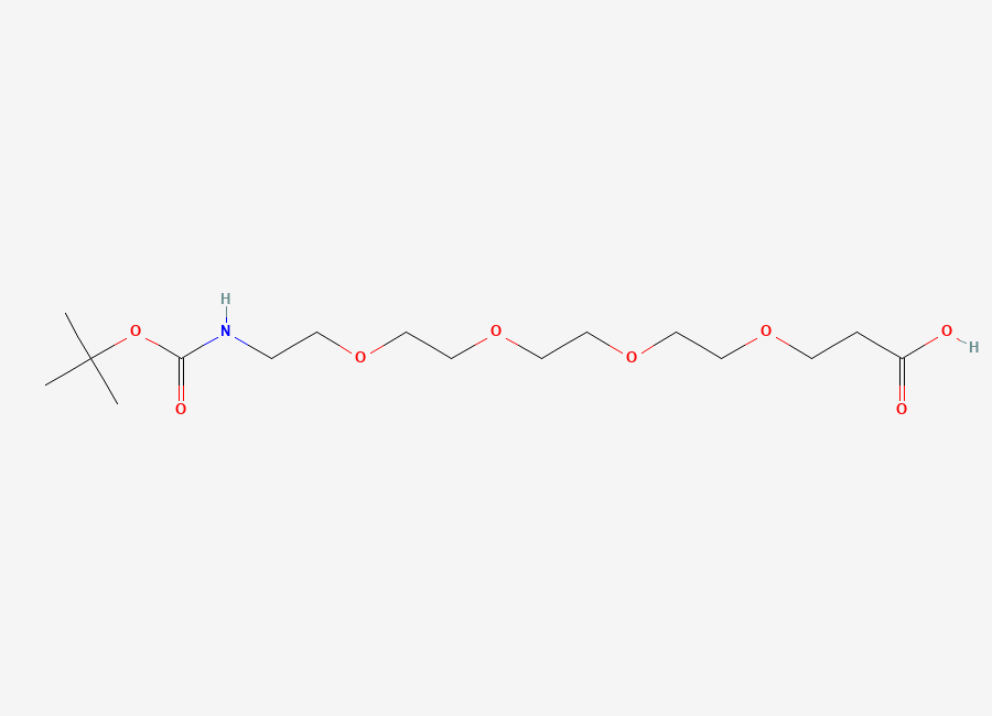 Two-dimensional chemical structure of 1-(((Tert-butoxy)carbonyl)amino)-3,6,9,12-tetraoxapentadecan-15-oic acid