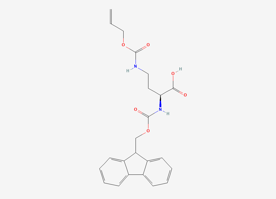 Two-dimensional chemical structure of (2S)-2-((((9H-Fluoren-9-yl)methoxy)carbonyl)amino)-4-((((prop-2-en-1-yl)oxy)carbonyl)amino)butanoic acid
