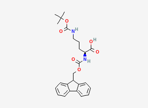 Two-dimensional chemical structure of (2S)-5-(((tert-butoxy)carbonyl)amino)-2-((((9H-fluoren-9-yl)methoxy)carbonyl)amino)pentanoic acid