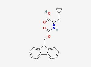 Two-dimensional chemical structure of (R)-2-((((9H-Fluoren-9-yl)methoxy)carbonyl)amino)-3-cyclopropylpropanoic acid
