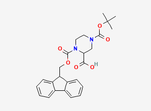 Two-dimensional chemical structure of 1-Fmoc-4-Boc-piperazine-2-carboxylic acid