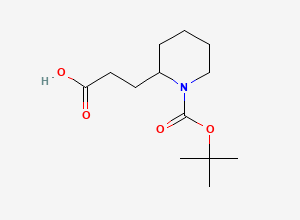 Two-dimensional chemical structure of 3-(1-(Tert-butoxycarbonyl)piperidin-2-yl)propanoic acid