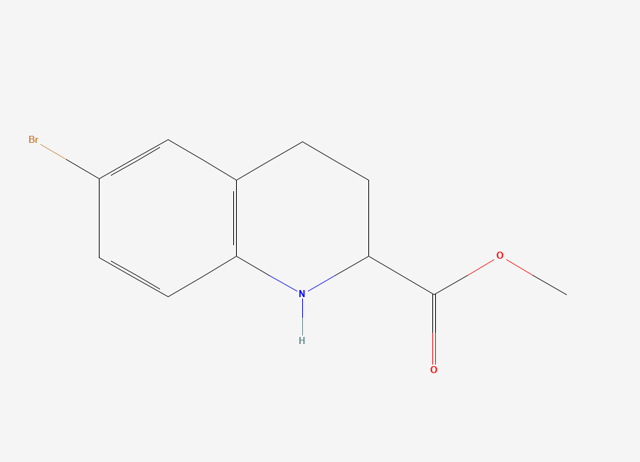 Two-dimensional chemical structure of 6-Bromo-1,2,3,4-tetrahydro-quinoline-2-carboxylic acid methyl ester