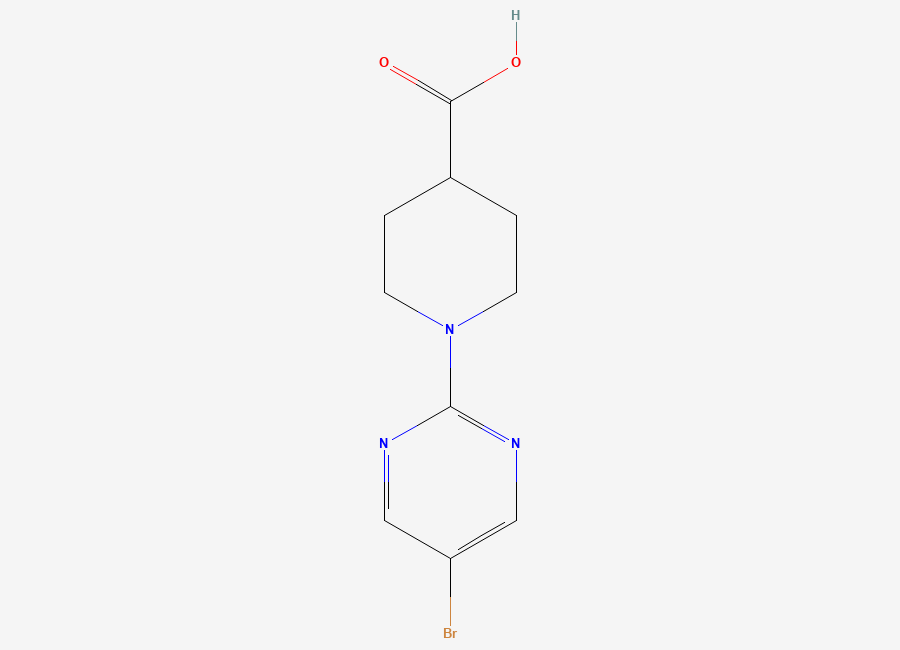 Two-dimensional chemical structure of 1-(5-Bromopyrimidin-2-yl)piperidine-4-carboxylic acid