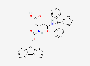 Two-dimensional chemical structure of (3S)-3-(9H-Fluoren-9-ylmethoxycarbonylamino)-5-oxo-5-[tri(phenyl)methylamino]pentanoic acid
