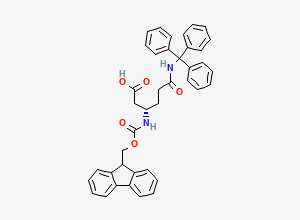 Two-dimensional chemical structure of (S)-3-((((9H-Fluoren-9-yl)methoxy)carbonyl)amino)-6-oxo-6-(tritylamino)hexanoic acid