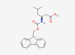 Two-dimensional chemical structure of (3S)-3-({[(9H-fluoren-9-yl)methoxy]carbonyl}amino)-5-methylhexanoic acid