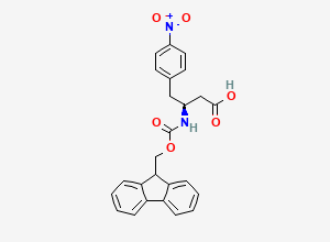 Two-dimensional chemical structure of (S)-3-((((9H-Fluoren-9-yl)methoxy)carbonyl)amino)-4-(4-nitrophenyl)butanoic acid