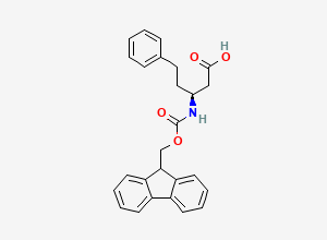 Two-dimensional chemical structure of (3S)-3-({[(9H-fluoren-9-yl)methoxy]carbonyl}amino)-5-phenylpentanoic acid