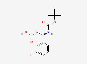 Two-dimensional chemical structure of (R)-3-tert-Butoxycarbonylamino-3-(3-fluorophenyl)propionic acid