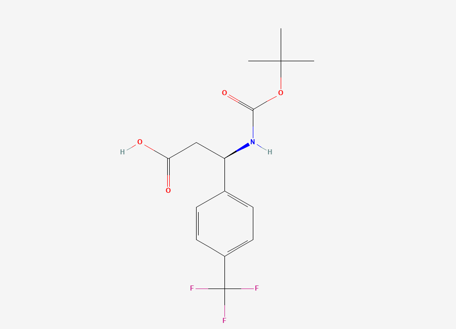 Two-dimensional chemical structure of (R)-3-((tert-Butoxycarbonyl)amino)-3-(4-(trifluoromethyl)phenyl)propanoic acid