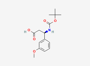 Two-dimensional chemical structure of (R)-3-((tert-Butoxycarbonyl)amino)-3-(3-methoxyphenyl)propanoic acid