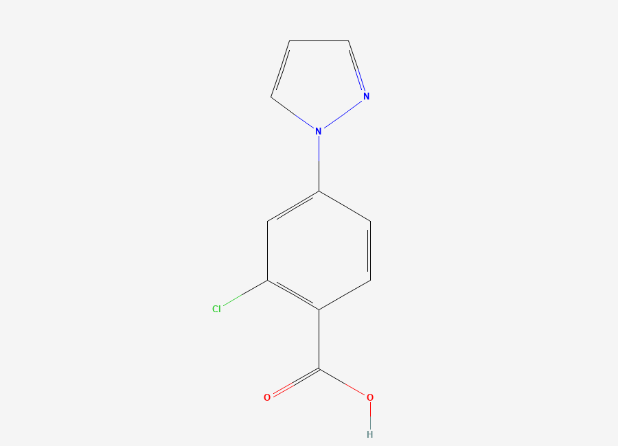 Two-dimensional chemical structure of 2-Chloro-4-(1H-pyrazol-1-yl)benzoic acid