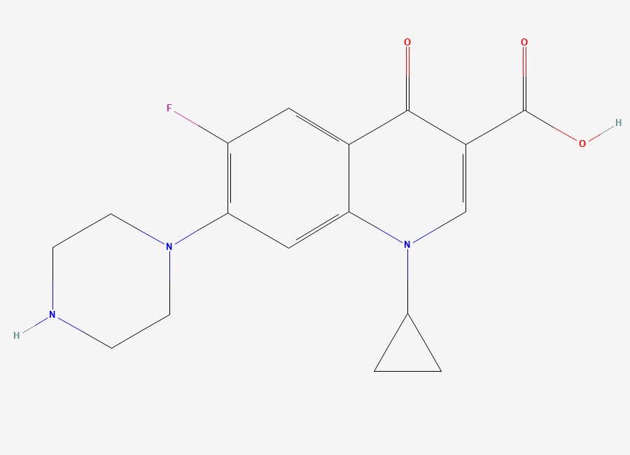 Two-dimensional chemical structure of Ciprofloxacin, CAS 85721-33-1
