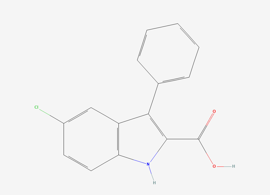 Two-dimensional chemical structure of 5-chloro-3-phenyl-1H-indole-2-carboxylic acid