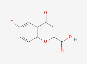 Two-dimensional chemical structure of 6-Fluoro-4-oxochroman-2-carboxylic acid, CAS 105300-40-1
