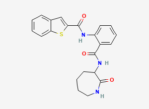 Two-dimensional chemical structure of N-[2-[[(Hexahydro-2-oxo-1H-azepin-3-yl)amino]carbonyl]phenyl]benzo[b]thiophene-2-carboxamide