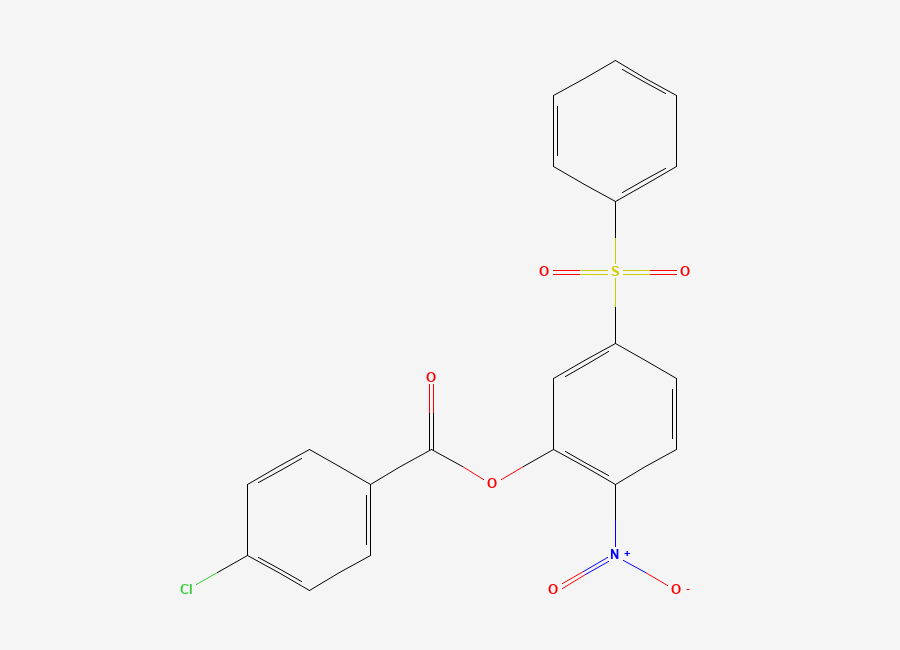 Two-dimensional chemical structure of 2-Nitro-5-(phenylsulfonyl)phenyl 4-chlorobenzoate